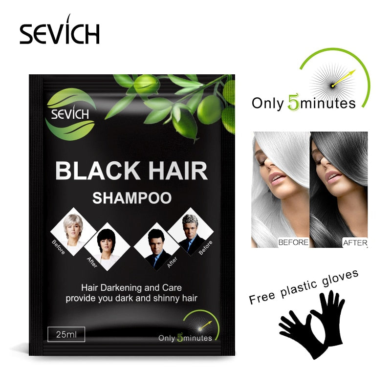 5Pcs/Lot Sevich Black Hair Shampoo Fast Dye Grey White to Black Only 5 Minutes Noni Plant Essence Natural Lasting Months - 200001173 Find Epic Store