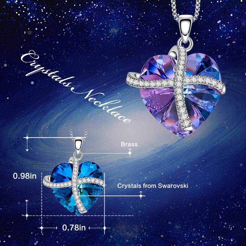 Fashion Jewelry Purple Crystal Heart Pendant Necklace with CZ Cross Women Love Gifts Collier ras du cou - 200000162 Find Epic Store