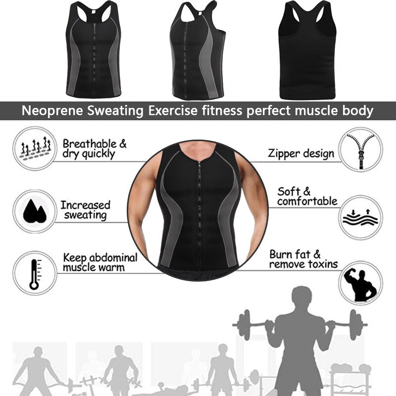 Men's Neoprene Workout Zipper No Zip Tank Tops Sweat Sauna Suits Waist Trainer Slimming Body Shaper Thermo Gym Vest Black - 200001873 Find Epic Store