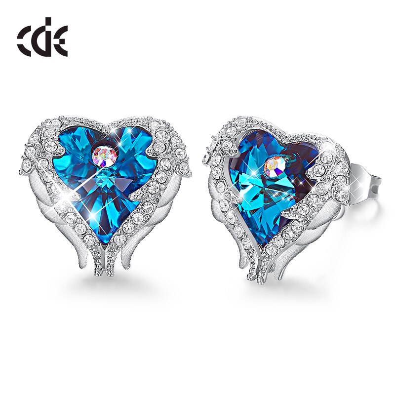 Fashion Brand Earrings Embellished with Blue Crystal Heart Earrings - 200000171 Find Epic Store