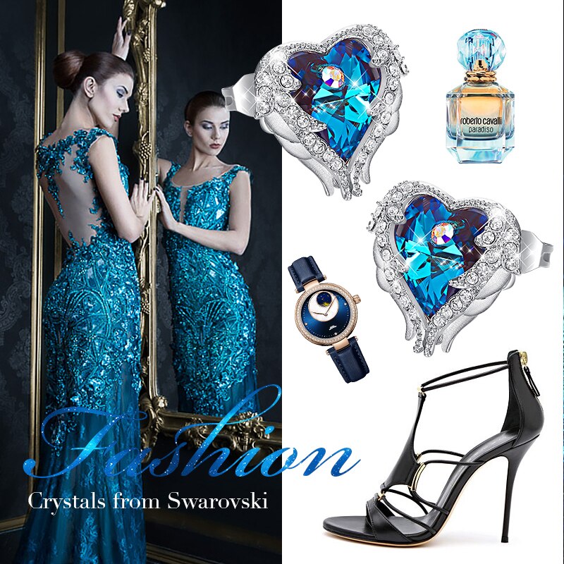 Fashion Brand Earrings Embellished with Blue Crystal Heart Earrings - 200000171 Find Epic Store