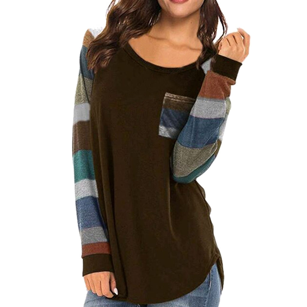 Long Sleeve Patchwork Tops T-shirt - 200000791 Find Epic Store