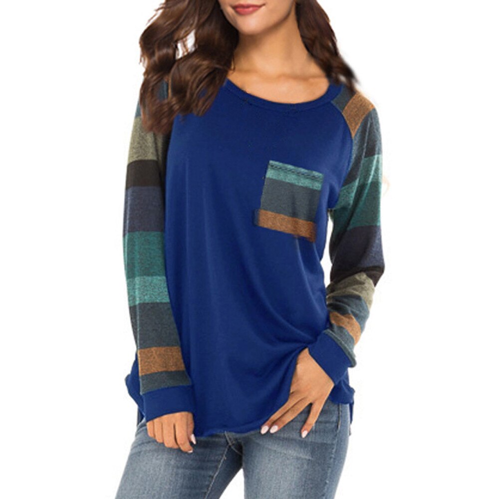 Long Sleeve Patchwork Tops T-shirt - 200000791 Blue / S / United States Find Epic Store