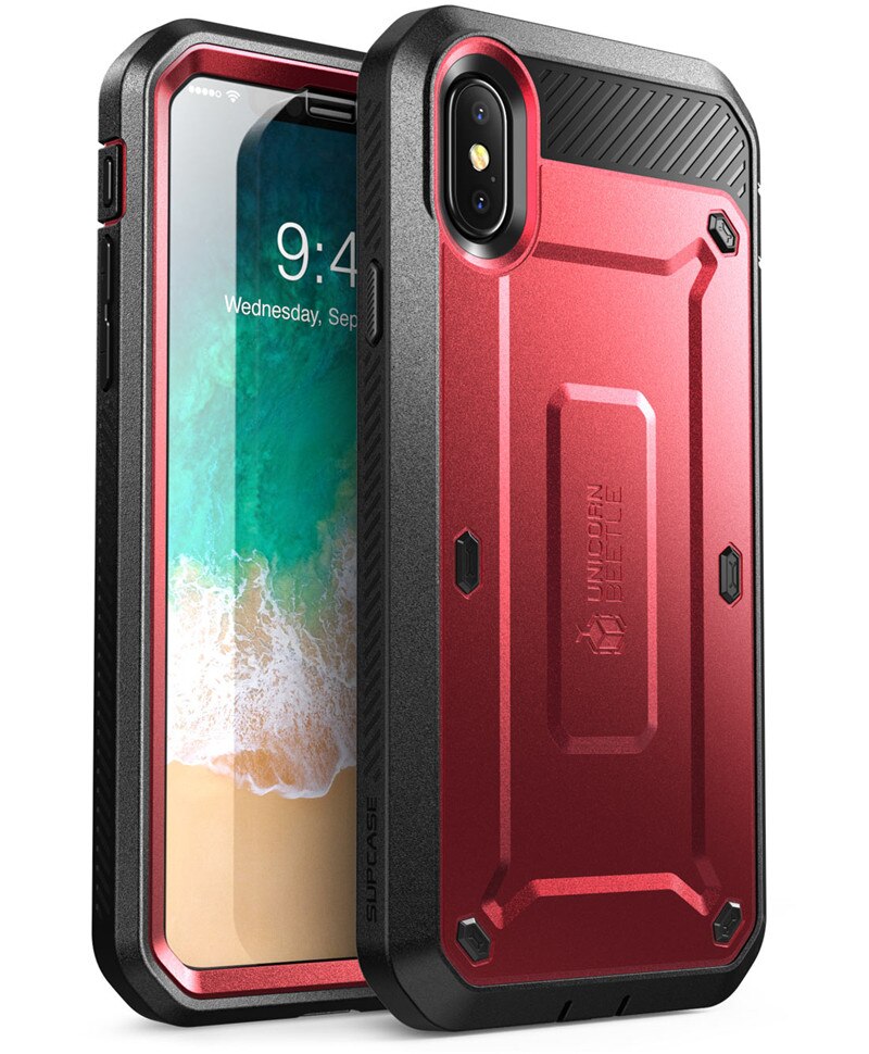 For iPhone X XS Case UB Pro Series Full-Body Rugged Holster Clip Case with Built-in Screen Protector For iphone X Xs - 380230 PC + TPU / Metallic Red / United States Find Epic Store