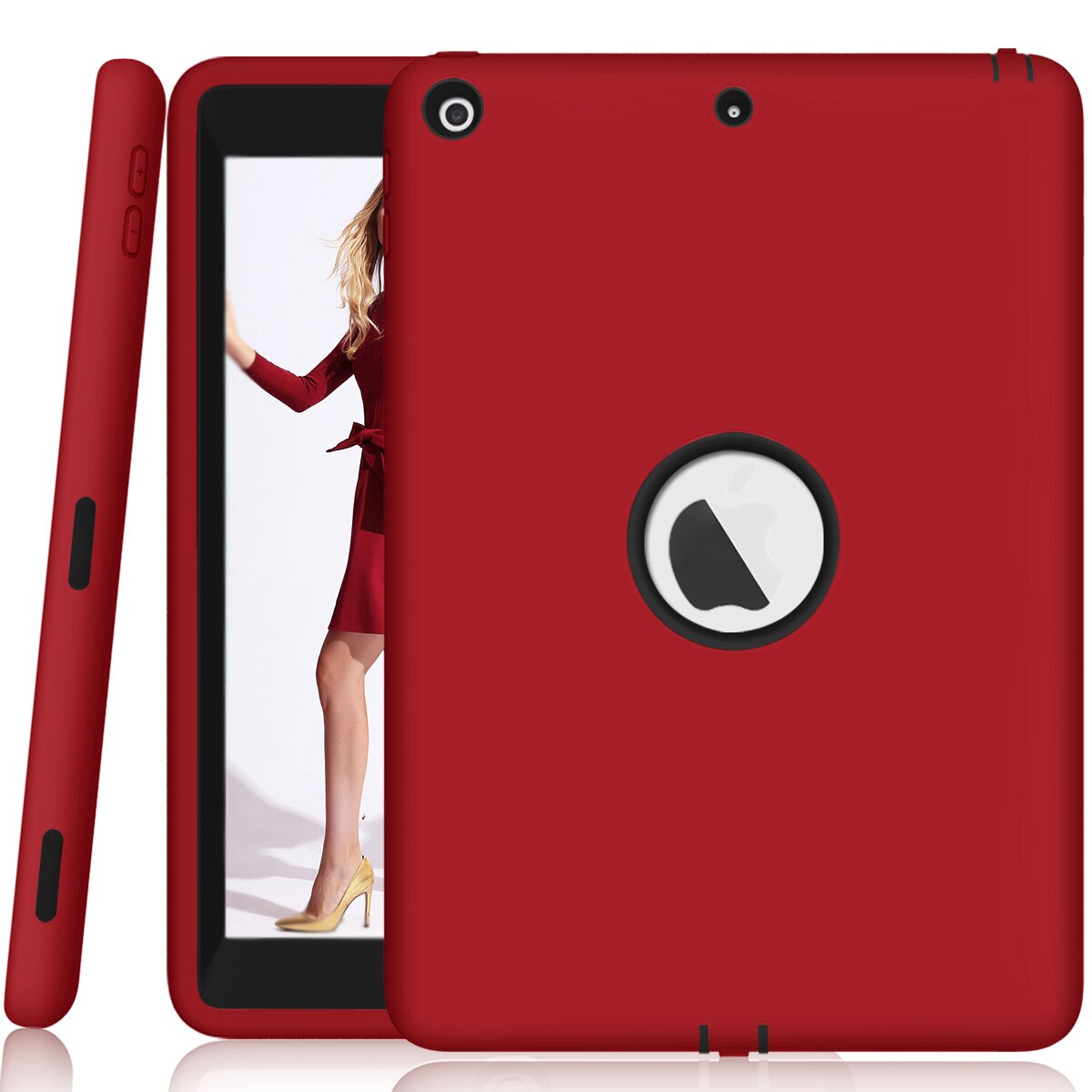 For New iPad 9.7" 2017 Case Cover, High-Impact Shock Absorbent Dual Layer Silicone+Hard PC Bumper Protective Case A1822/A1823 - 200001091 Red and Black / United States Find Epic Store