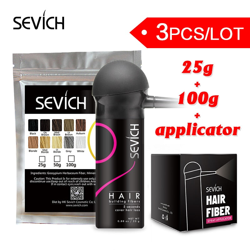 3Pcs/Lot Sevich 100g Hair Building Fibers Powder + 25g Gel + Nozzle Applicator Pump Kit Hair Loss Thicken Styling Fibers Extention - 200001174 Find Epic Store