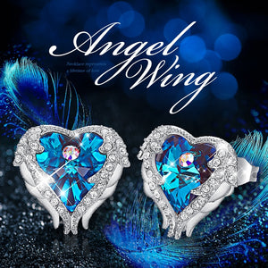 Angel Wings Heart Stud Earrings - 200000171 Find Epic Store