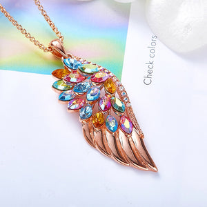 Women Rose Gold Phoenix Feather Necklace with Colorful Crystals from Swarovski Women Fashion Jewelry Necklace Collier Femme - 200000162 Find Epic Store