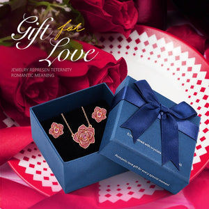 Women Necklace Earrings Jewelry Set Embellished With Pink Crystals Rose Flower Shaped Fashion Jewelry Gifts - 100007324 Gold in box / United States / 40cm Find Epic Store