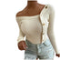 Fashion Women One Shoulder Splicing Buttons Long Sleeve Sweater - 200000373 Beige / S / United States Find Epic Store