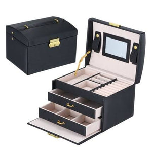2021 Newly Jewelry Storage Box Large Capacity Portable Lock With Mirror Jewelry Storage Earrings Necklace Ring Jewelry Display - 200001479 United States / Black Find Epic Store