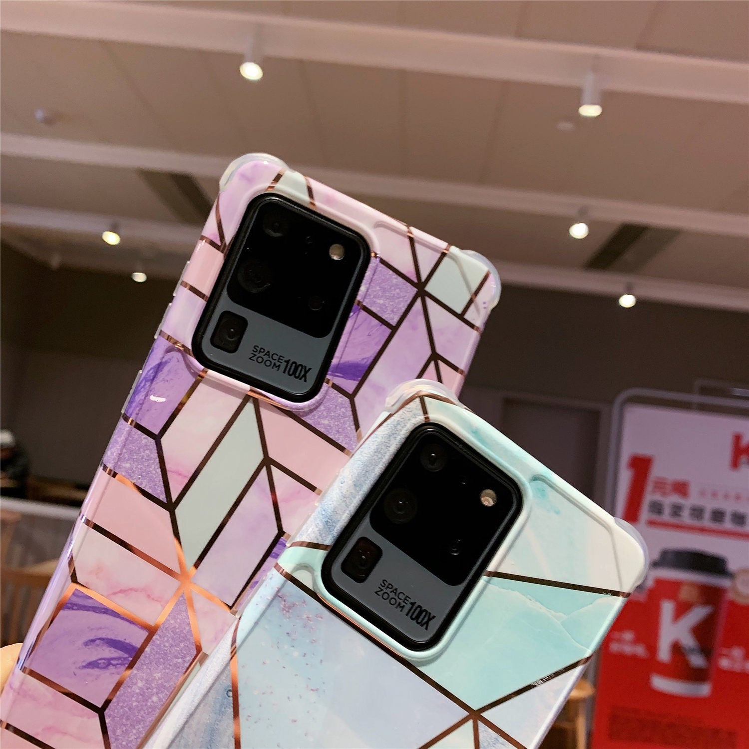Samsung Galaxy S10/S10 Plus/A10/A20/A50/A50S/A30/Note 10/Note 10 Plus/S20/S20 Plus/S20 FE/S20 Ultra/A51/A71/Note 20/Note 20 Ultra - Marble Plating Geometric Case Soft Glossy Silicone Cover Ultra Slim Shell - 380230 Find Epic Store