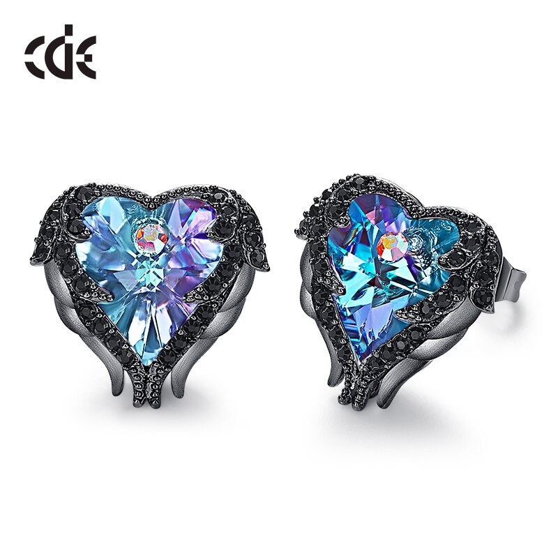 Angel Wings Heart Stud Earrings - 200000171 Purple Black / US Find Epic Store