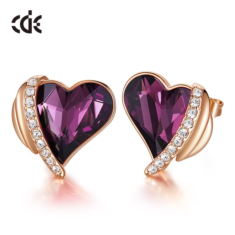 Women Gold Earrings Embellished with Crystals - 200000171 Amethyst Gold / United States Find Epic Store