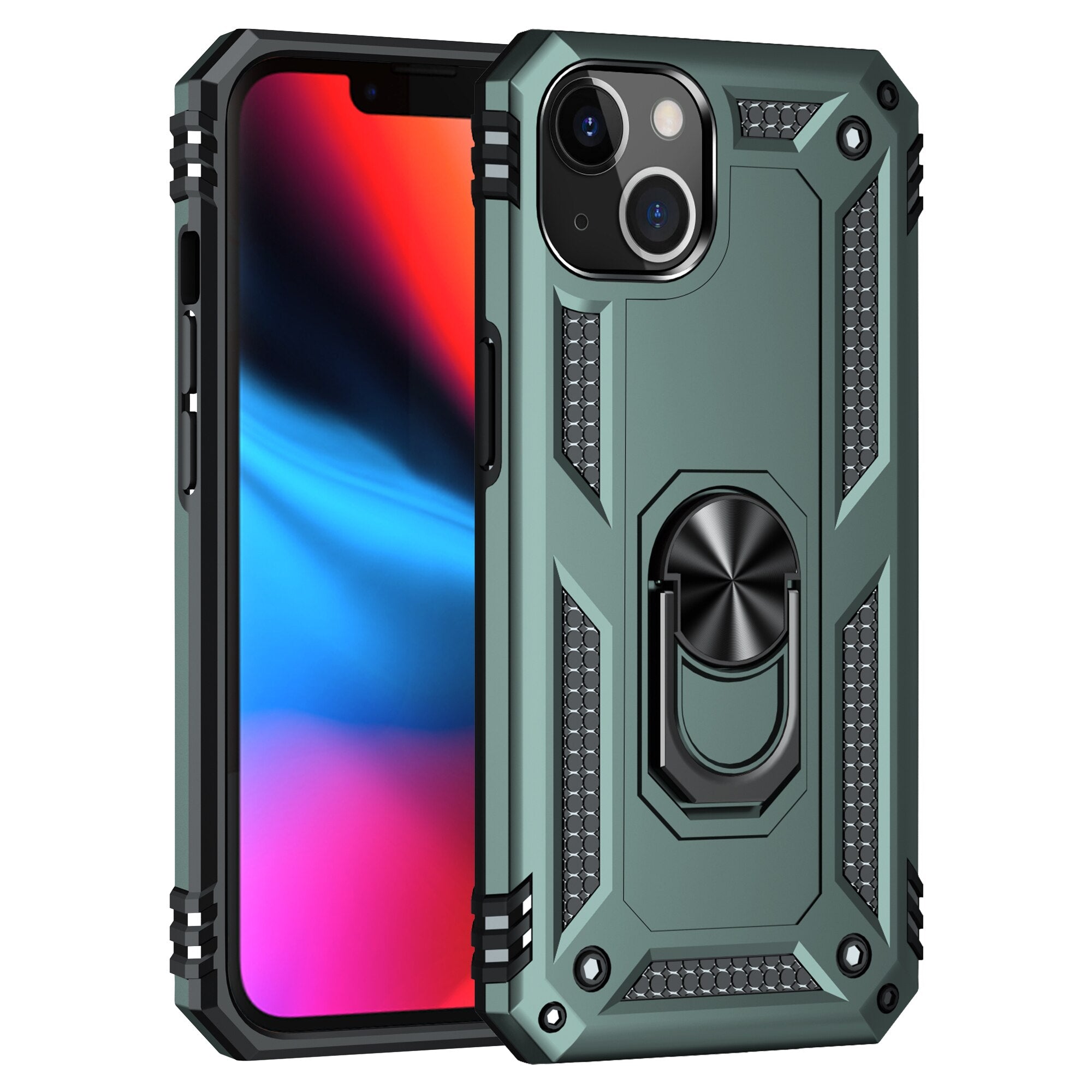 Design for iPhone 13 & iPhone 13 Pro Max Case, Military Grade Protective Phone Case Cover with Enhanced Metal Ring Kickstand - 380230 for iPhone 13 / Midnight green / United States Find Epic Store