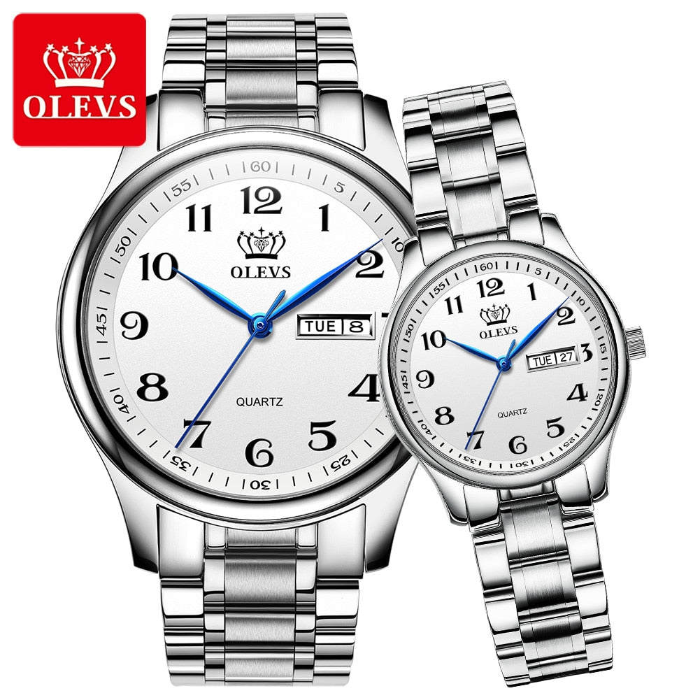 OLEVS Lovers Couple Luxury Quartz Wrist Watches - 200362143 siliver watch / United States Find Epic Store