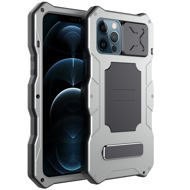 Rugged Armor Slide Camera Lens Phone Case for iPhone 12 Pro Max Metal Aluminum Military Grade Bumpers Armor Kickstand Cover - for iPhone 12 / Silver Phone Cases / United States Find Epic Store