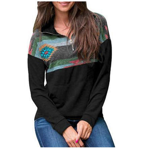 Casual Stand Collar Half Zipper Floral Printing Long Sleeve Sweatshirt - 200000348 Black / S / United States Find Epic Store