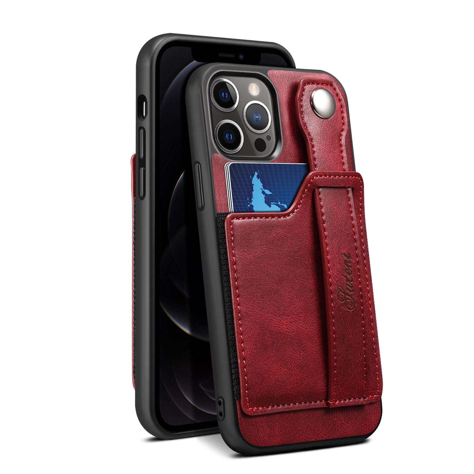 iPhone 12/12 Pro/12 Mini/12 Pro Max PU Case Leather Wallet Flip Case - Stand Feature with Wrist Strap and Credit Card Pockets - 380230 for iPhone 12 / Red / United States Find Epic Store