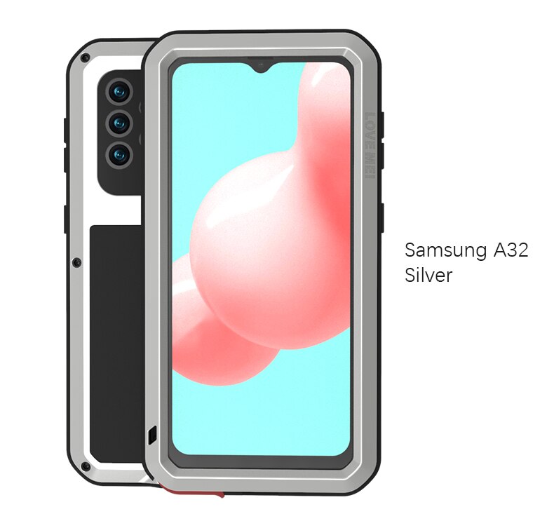 Samsung Galaxy A32, Aluminum Metal Gorilla Glass Shockproof Military Heavy Duty Case - 380230 for Galaxy A32 5G / Silver / United States|NO Retail packaging Find Epic Store
