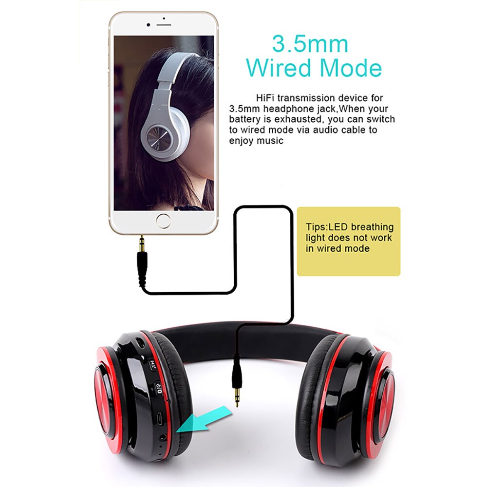 LED Light Bluetooth 5.0 Headphones Wireless Earphones Stereo Noise Cancelling Mpow Folding Headsets Adjustable Earbuds With Mic - 63705 Find Epic Store