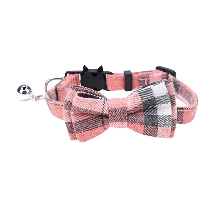 Plaid Grid Cat Collar With Bell Fashion Adjustable Pet Collar With Bow Tie Cat Head Supplies Cotton Striped Bowknot Necklace - 200003709 P / M / United States Find Epic Store