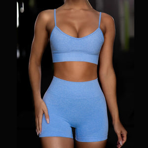 2Pcs Yoga Set Running Sports Suit - 200002143 Halter skyblue / S / United States Find Epic Store