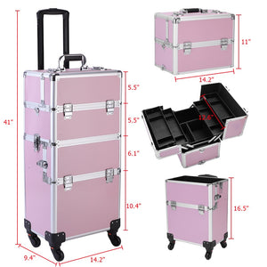 3 In 1 Pink Metal Aluminum Cosmetic Makeup Case - 380420 Pink / United States Find Epic Store