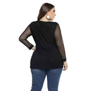 Ladies Black Plus Size Sexy Top Long Sleeve Mesh Tee shirt - 200000791 Find Epic Store