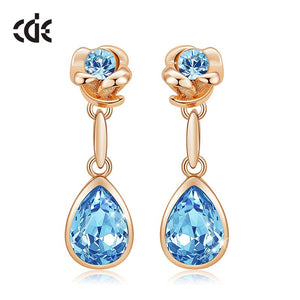 Jewelry Pink Crystals Rose Flower & Teardrop Statement Earrings - 200000168 Sky Blue Gold / United States Find Epic Store