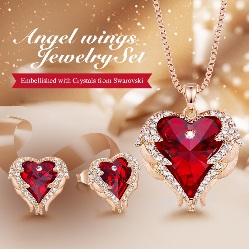 Women Jewelry Set Embellished with Crystals Necklace Earrings Set Fashion Heart Angel Wings Accessories Set - 100007324 Find Epic Store