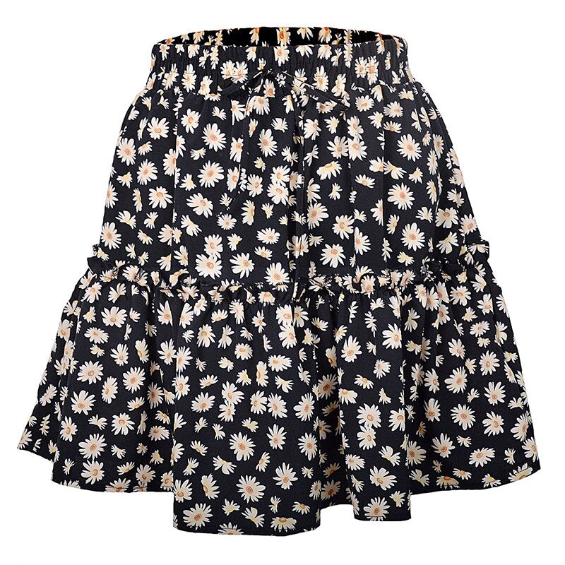 Daisy Print Ruffled Pleated Skirt - 349 BS0225-1 / XS / United States Find Epic Store
