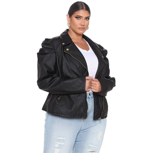 Plus Size Faux Leather Puff Sleeve Vintage Jackets - 200001909 Black / L / United States Find Epic Store