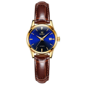 OLEVS Brown Leather Automatic Watch - 200363143 blue / United States Find Epic Store