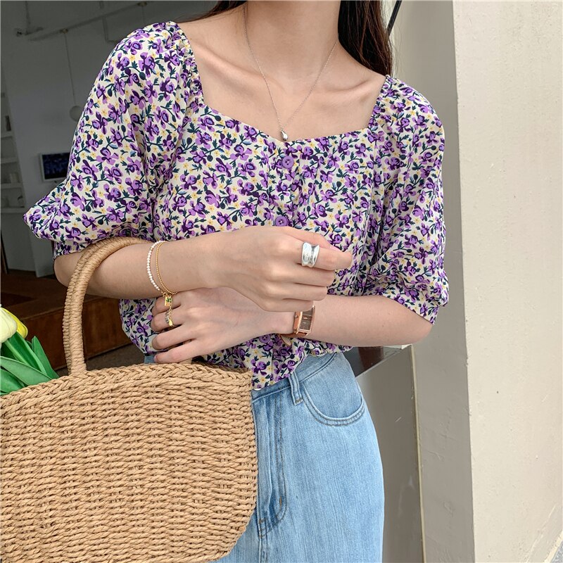 Women Short Sleeve Square Collar Short Top - 200000346 Find Epic Store