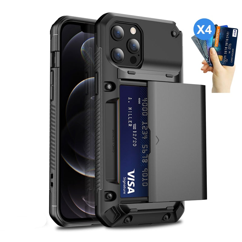 Armor Slide Card Slot Case for iPhone 6/6s/6Plus/7/7 Plus/8/8 Plus/X/XR/XS/XS Max/11/11 Pro/11 Pro Max/12/12 Mini/12 Pro Max Military Grade Wallet Shockproof Cover - 380230 Find Epic Store