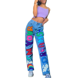 Letter Print Fashion Streetwear Jeans - 200000361 Blue / S / United States Find Epic Store