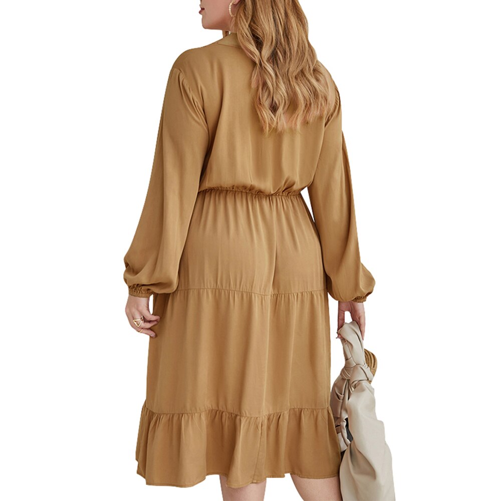 Plus Size Elegant V Neck Solid Loose Midi Dress - 200000347 Find Epic Store