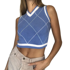 Argyle Plaid Knitted Sweater - 201235102 S / United States / Blue Find Epic Store