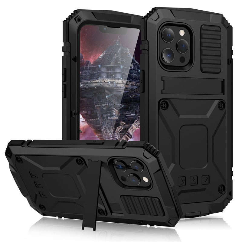 Full-Body Rugged Armor Shockproof Protective Case for iPhone 13 12 Pro Max Mini 11 Pro Max Kickstand Aluminum Metal Cover - 0 Find Epic Store