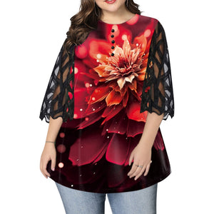 6XL Geometric Translucent Sleeve Plus Size Blouse - 200000346 866859 Red / L / United States Find Epic Store