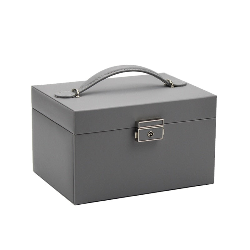 New 3-layers PU Jewelry Box Organizer Large Ring Necklace Display Makeup Holder Cases Leather Jewelry Case With Lock For Women - 200001479 United States / Gray-A Find Epic Store