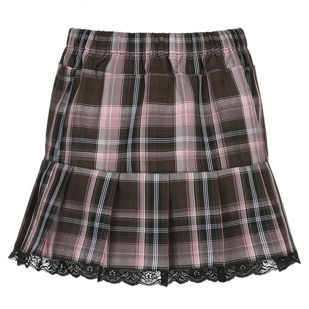 Gothic Y2K Plaid Pleated Skirt - 349 Pink / S / United States Find Epic Store