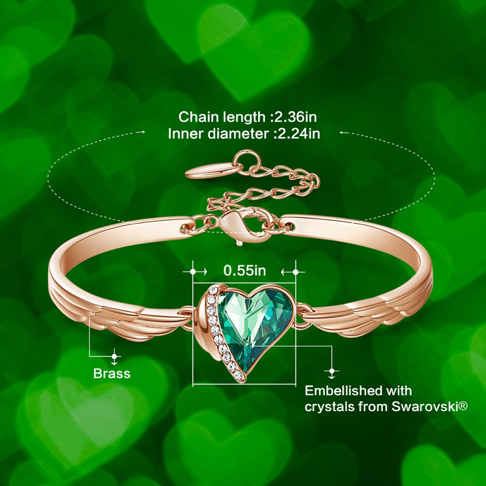 Green Fashion Heart Crystal Charm Bangles Gold Color Copper Jewelry - 200000146 Find Epic Store