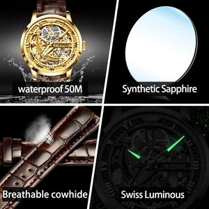 OUPINKE Hollow Skeleton Automatic Genuine Leather Top Brand Luxury Wristwatch - 200033142 Find Epic Store