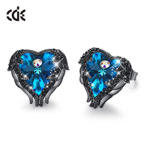 Stud Earrings Embellished with Crystals Women Earrings Angel Wing Heart Earrings Fashion Ear Jewellery Gifts - 200000171 Blue Black / United States Find Epic Store