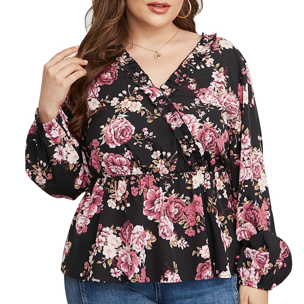 4XL Plus Size Floral Printed Loose Shirt - 200000346 Find Epic Store