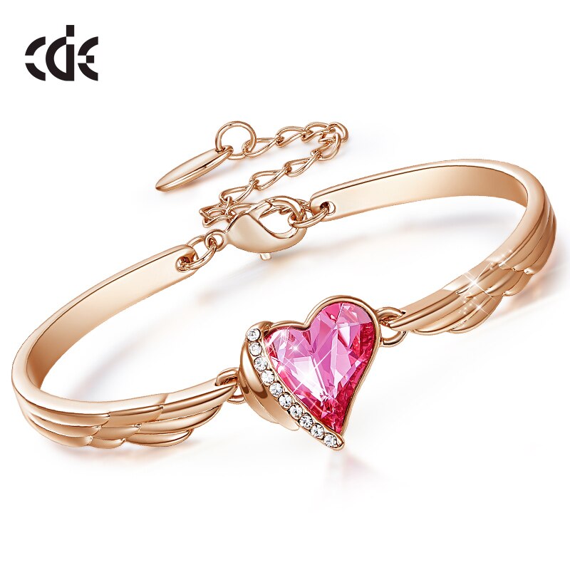 Luxury Brand Jewelry Angel Wings Rose Gold Bracelet Pink Heart Crystal Charm Bangles - 200000146 Find Epic Store