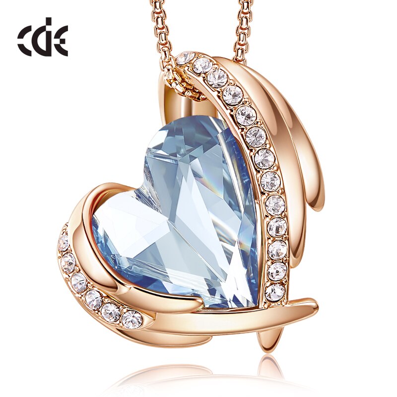 New Arrival Bohemia Heart Pendant Necklace with Crystals Angel Wings Necklace - 100007321 Sky Blue Gold / United States Find Epic Store