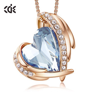 Women Gold Necklace Pendant Embellished with Crystals Pink Heart Necklace Angel Wing Jewelry Mom Gift - 100007321 Sky Blue Gold / United States Find Epic Store